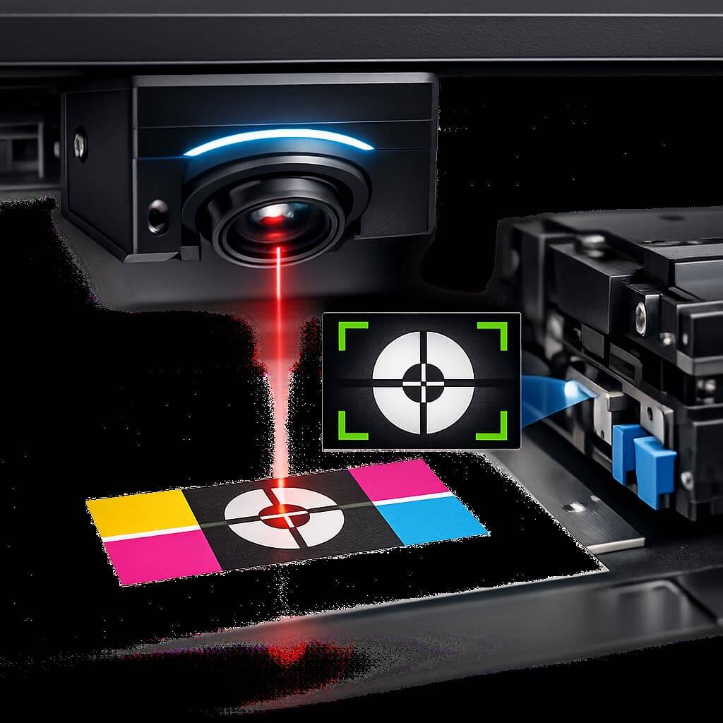 Visual sensor detecting substrate position for precise print registration
