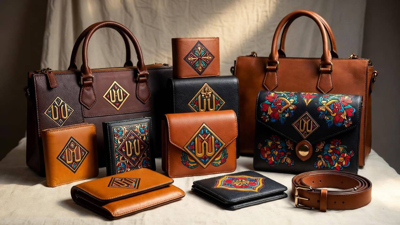 Custom UV DTF printed leather wallets, bags, and accessories