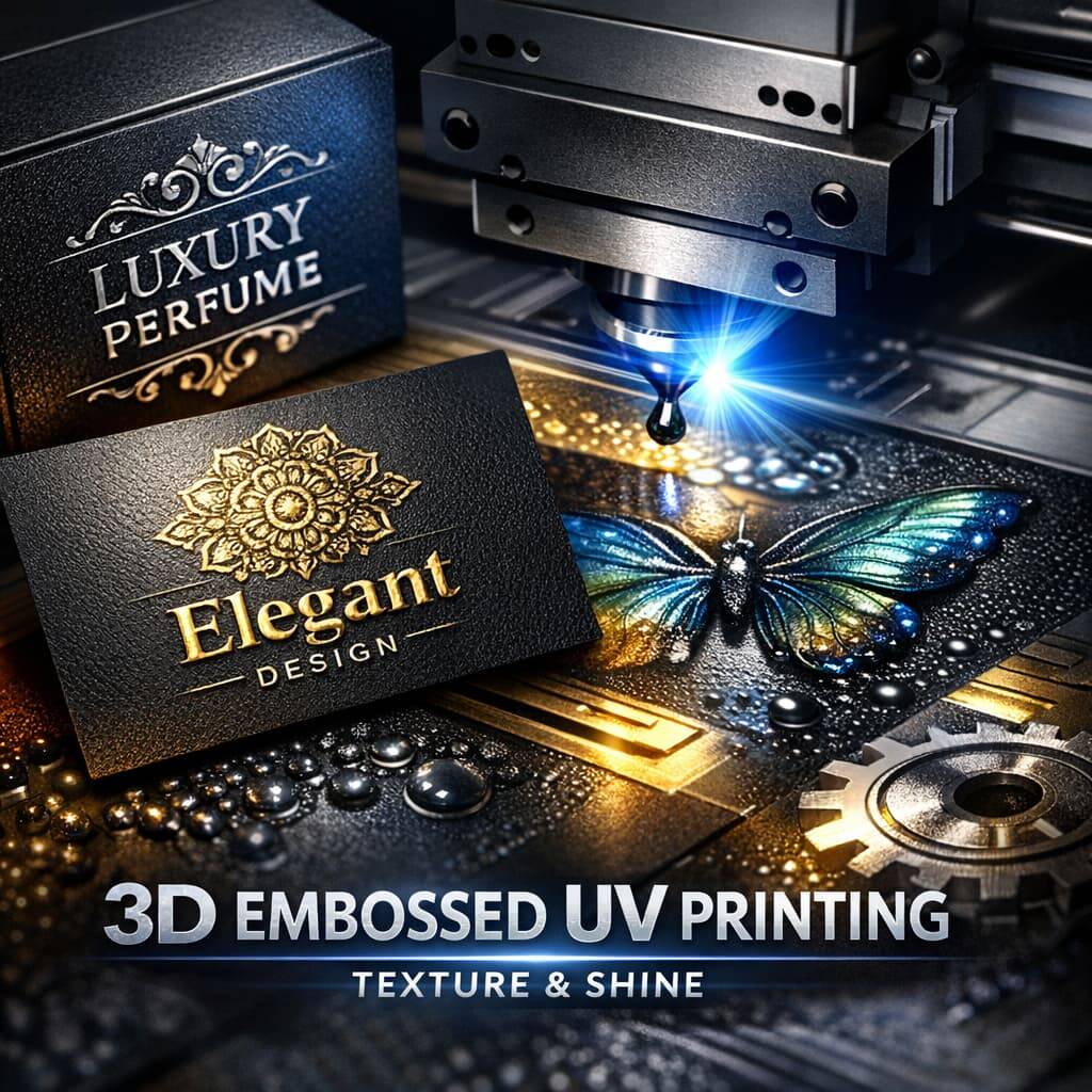 3D embossed UV printing with raised textures and glossy finish