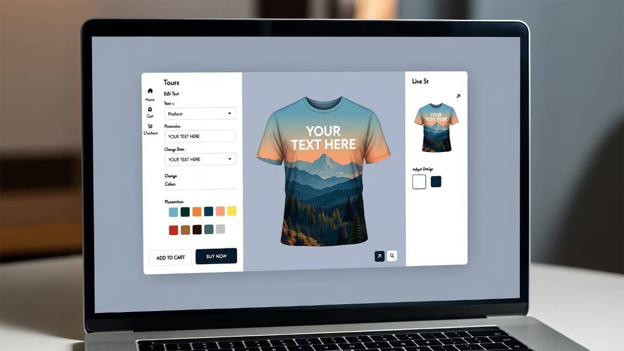 Custom t-shirt design preview on an e-commerce website product page