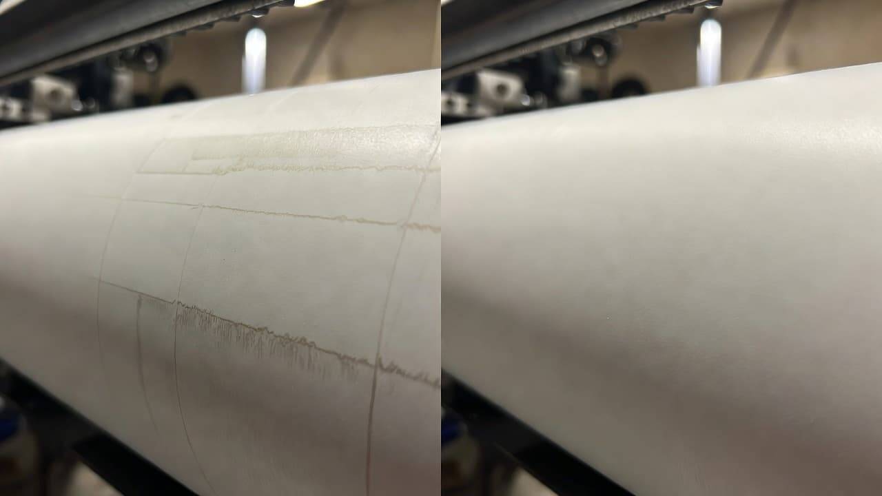 Examples of UV printing defects including banding, color inconsistency, and misalignment