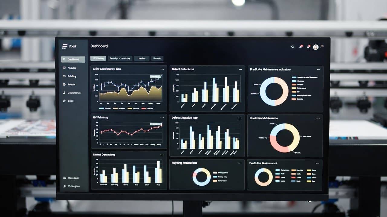 AI-powered UV printing quality control dashboard with predictive analytics