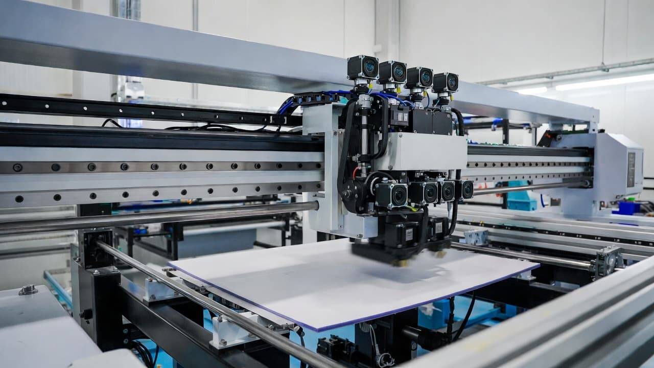 UV printer with integrated vision system cameras and servo motor control for precision printing