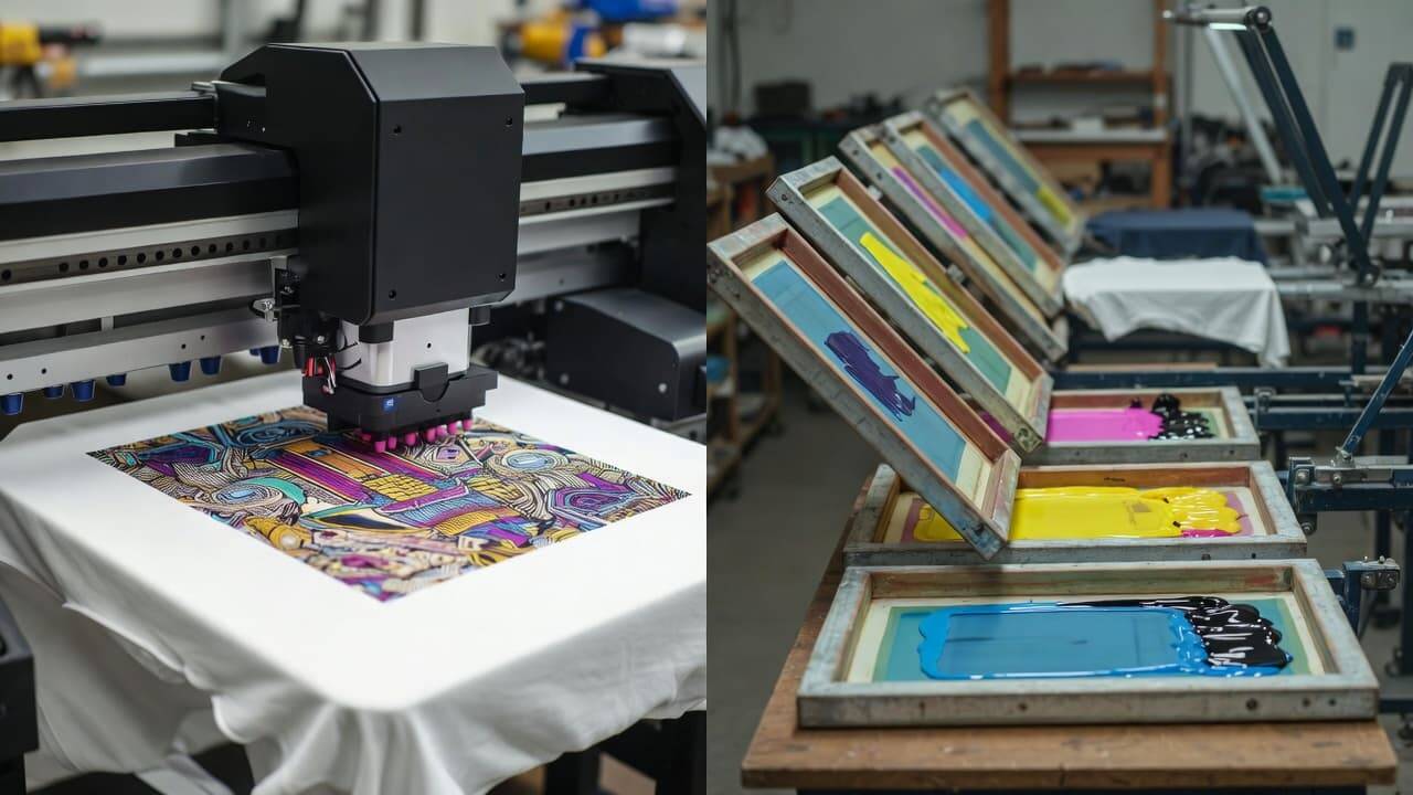 Comparison between DTG printing and screen printing process on t-shirts
