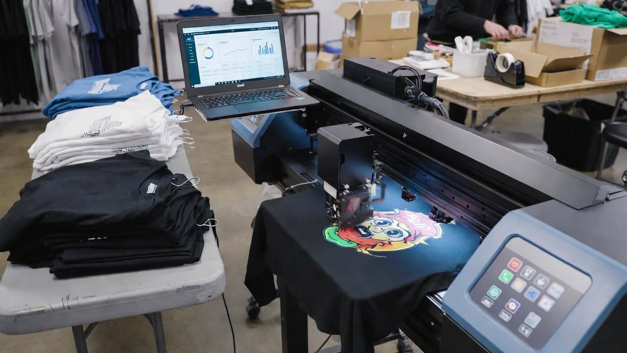 Custom apparel production using DTG printing for ecommerce and print on demand business