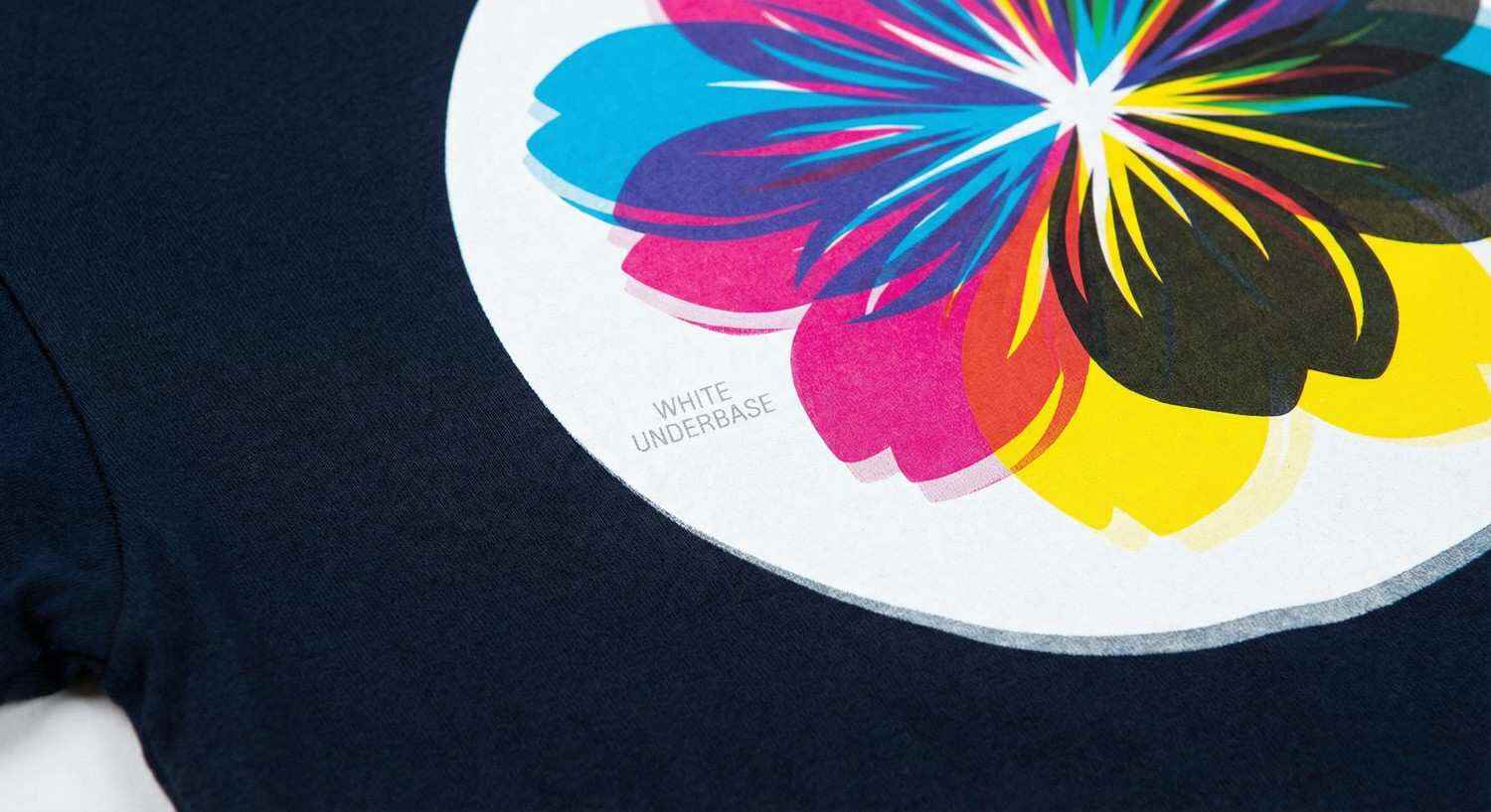 White ink underbase layer used in DTG printing on dark fabric