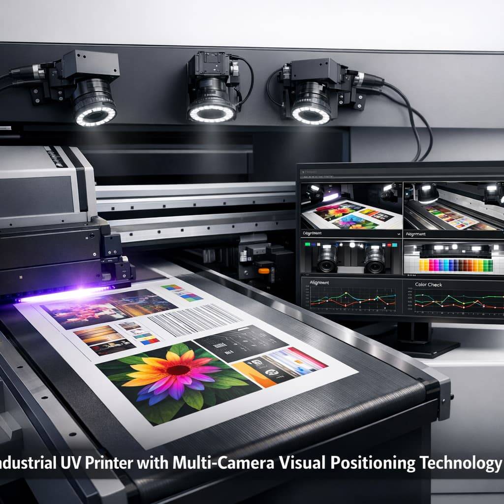 Industrial UV printer using multi-camera visual positioning technology