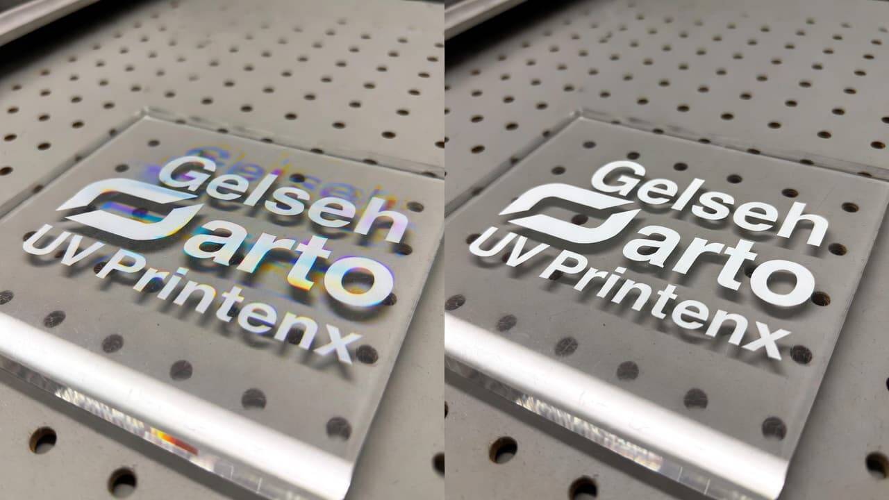 Examples of print alignment errors including skewed text and misregistered layers