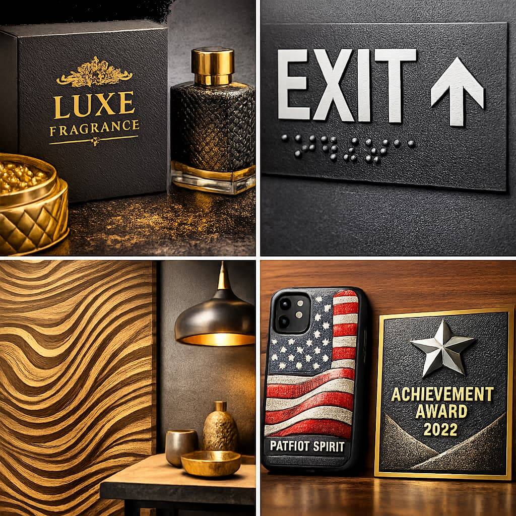 UV printer creating layered textures using depth mapping technology