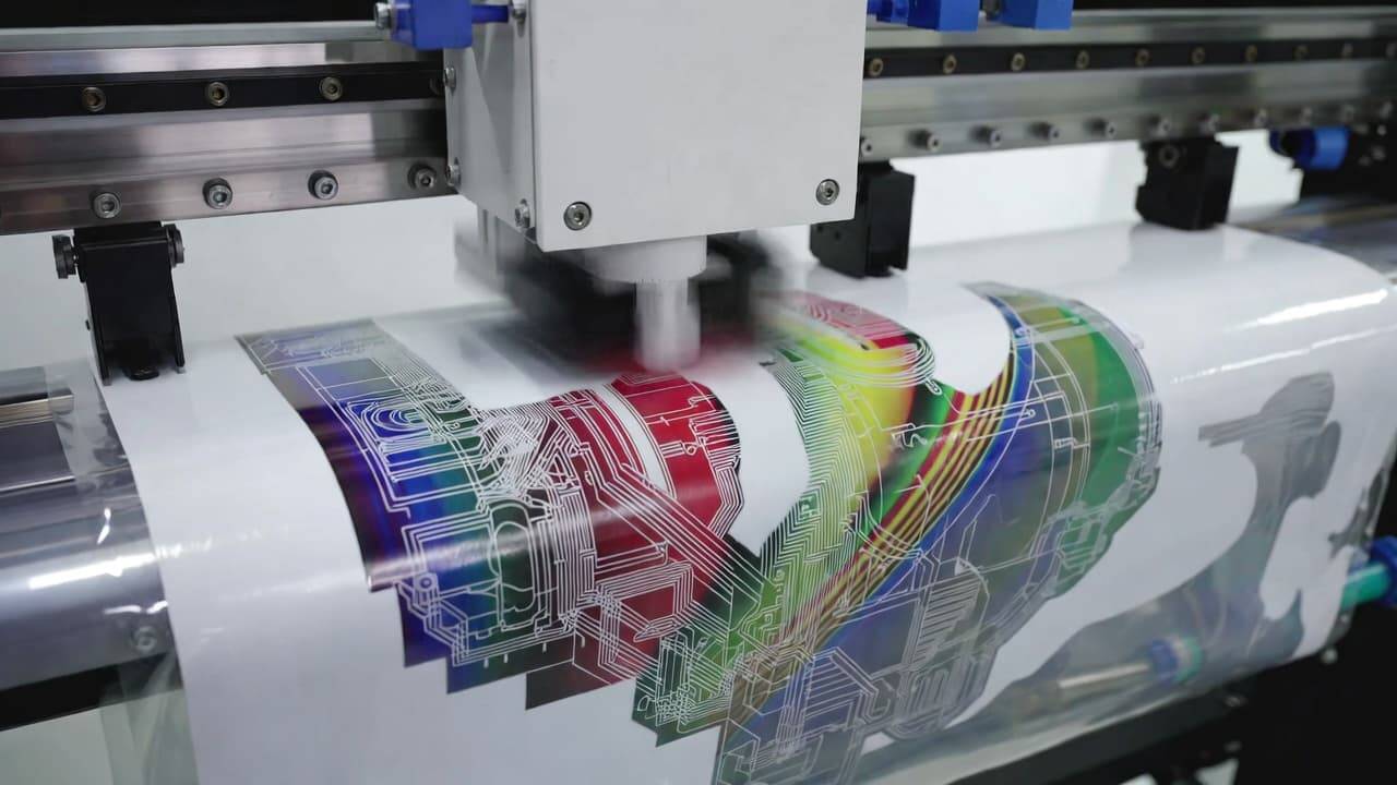 High resolution DTF printer printing detailed design on transfer film