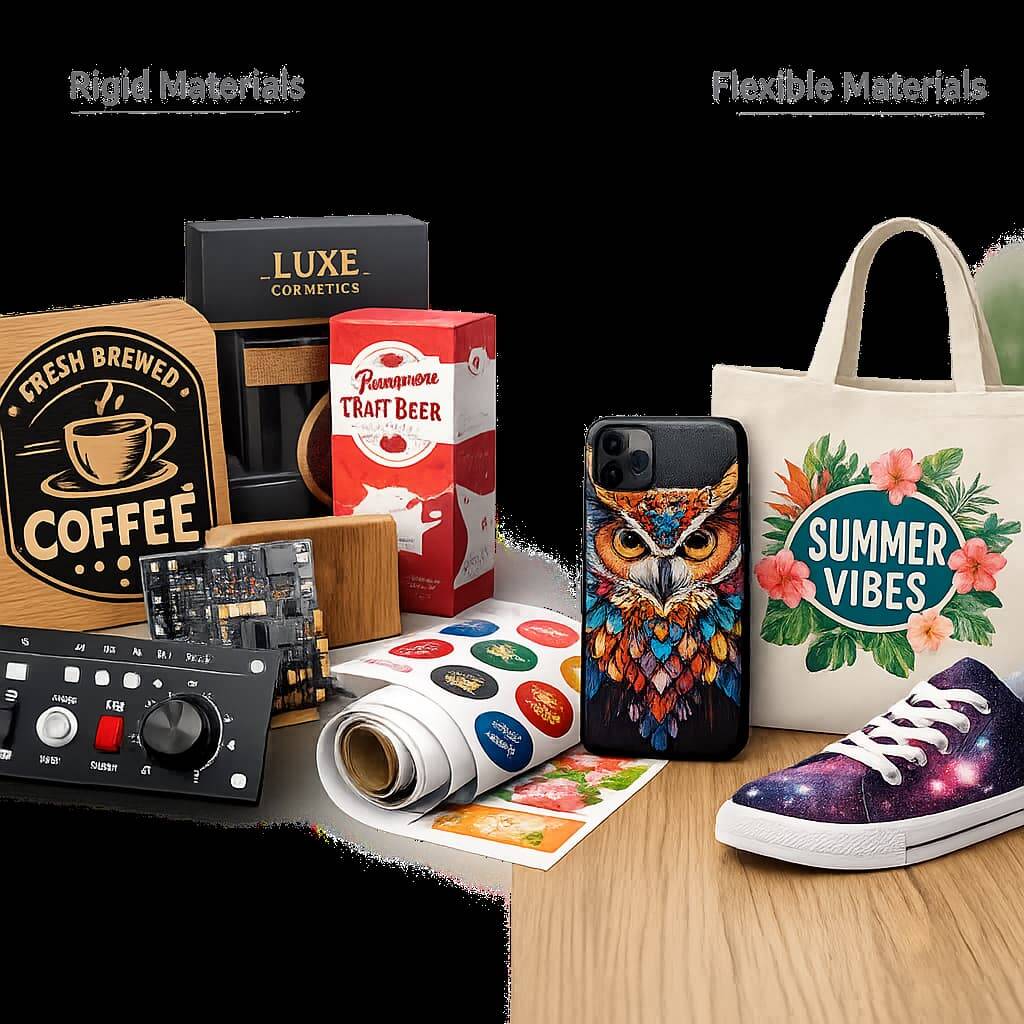 UV printing applications on rigid and flexible materials