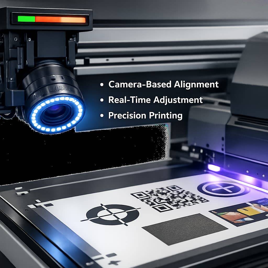 Camera-based visual positioning system in UV printer