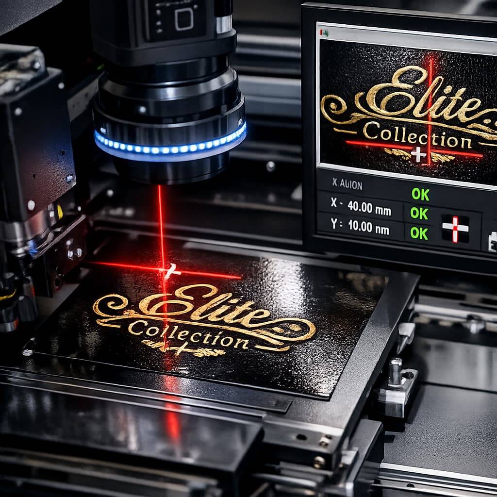 Visual positioning system aligning embossed UV print accurately