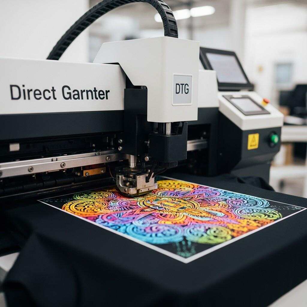 Direct to garment printer producing a full color custom t-shirt design