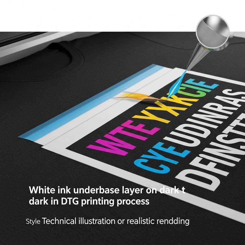 White ink underbase layer on dark t-shirt in DTG printing process